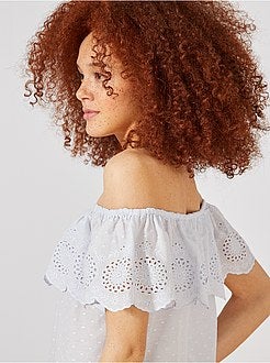 Top bardot a ponto cheio e bordado inglês - Kiabi