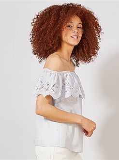 Top bardot a ponto cheio e bordado inglês - Kiabi