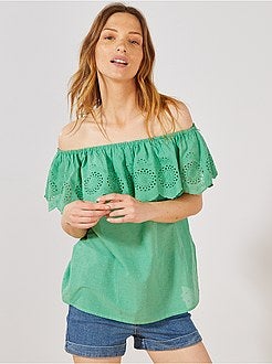 Top bardot a ponto cheio e bordado inglês - Kiabi