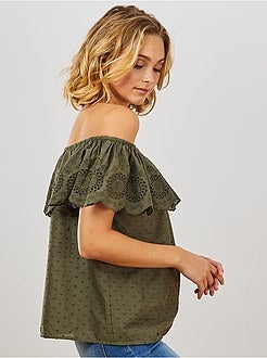 Top bardot com bordado inglês - Kiabi