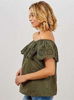 Top bardot com bordado inglês - Kiabi