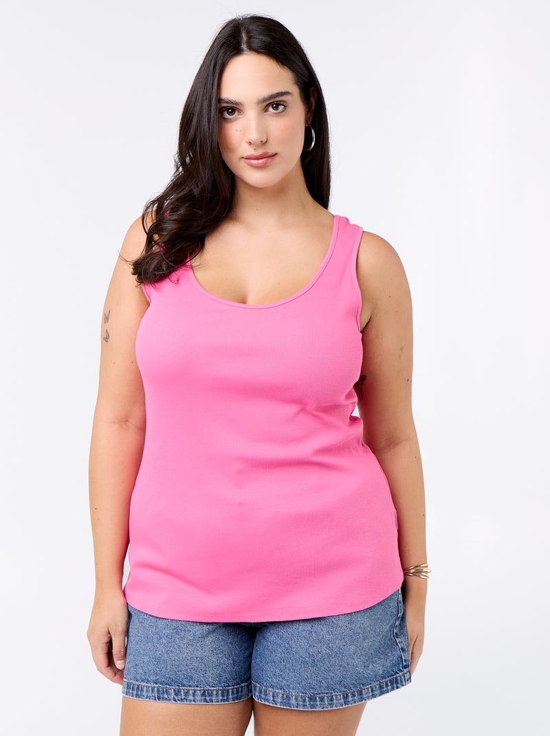 Top básico canelado Rosa - Kiabi