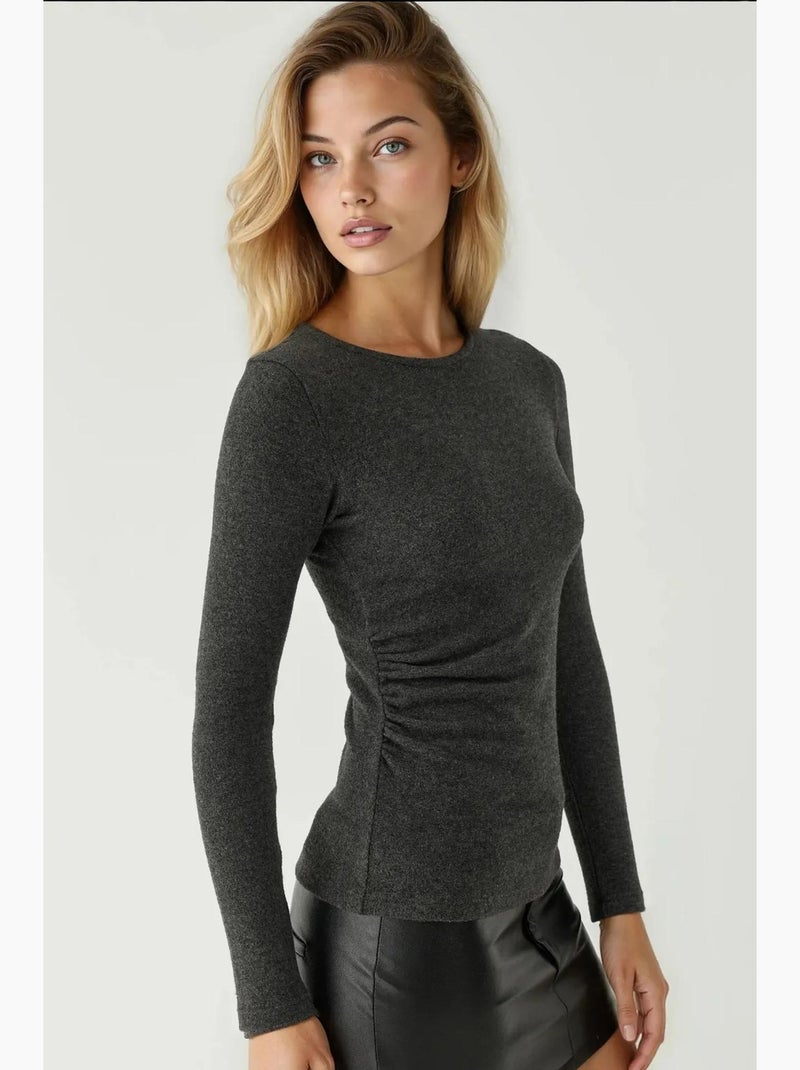 Top básico em mistura de viscose hiccup Cinza-preto - Kiabi