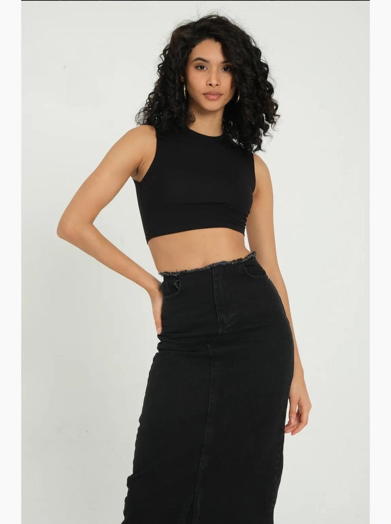 Top básico gola redonda hiccup Preto - Kiabi