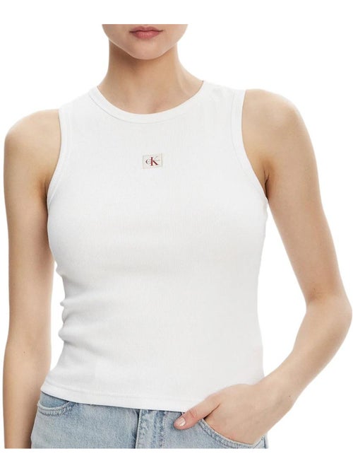 Top Branco de Mulher Calvin Klein Jeans com Etiqueta Tecida - Kiabi Top Branco de Mulher Calvin Klein Jeans com Etiqueta Tecida - Kiabi