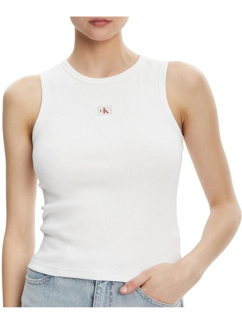 Top Branco de Mulher Calvin Klein Jeans com Etiqueta Tecida Branco - Kiabi