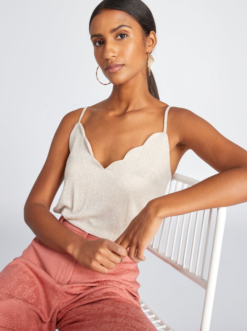 Top brilhante com gola com contorno ROSA - Kiabi