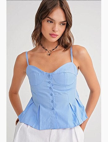 Top cami com decote coração, botões à frente e peplum mixray