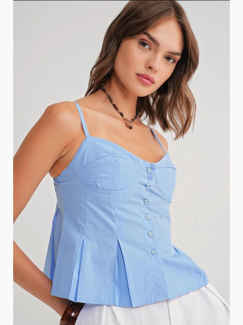 Top cami com decote coração, botões à frente e peplum mixray Azul claro - Kiabi