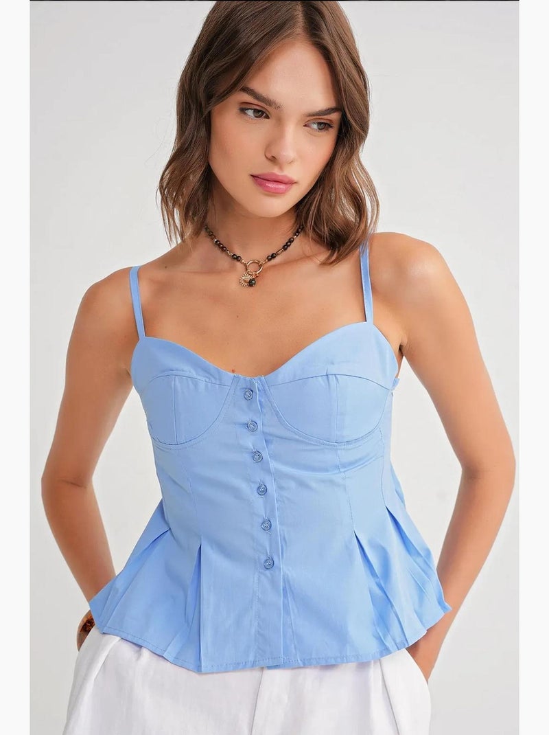 Top cami com decote coração, botões à frente e peplum mixray Azul claro - Kiabi