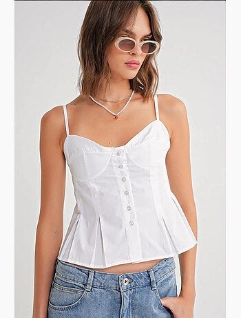 Top cami com decote coração, botões à frente e peplum mixray