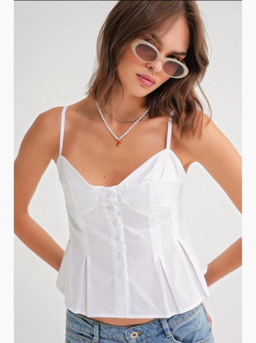 Top cami com decote coração, botões à frente e peplum mixray - Kiabi