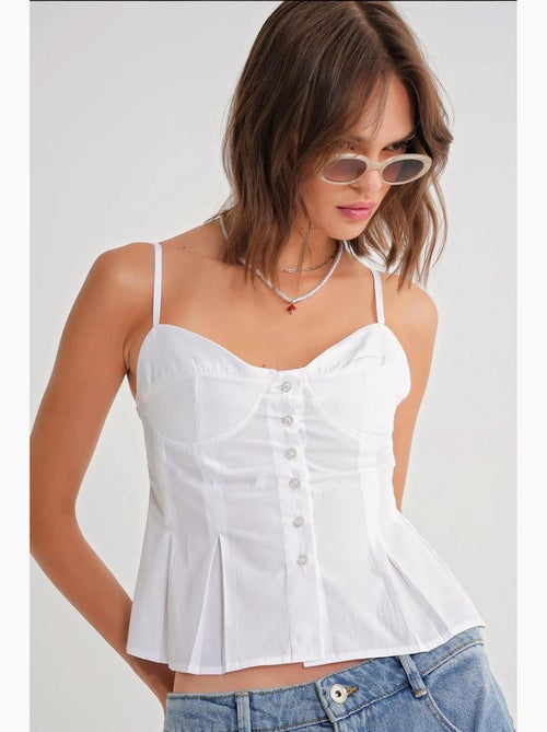 Top cami com decote coração, botões à frente e peplum mixray - Kiabi