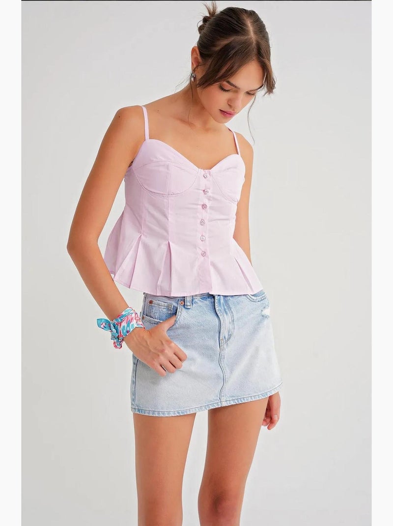 Top cami com decote coração, botões à frente e peplum mixray Rosa-pálido - Kiabi