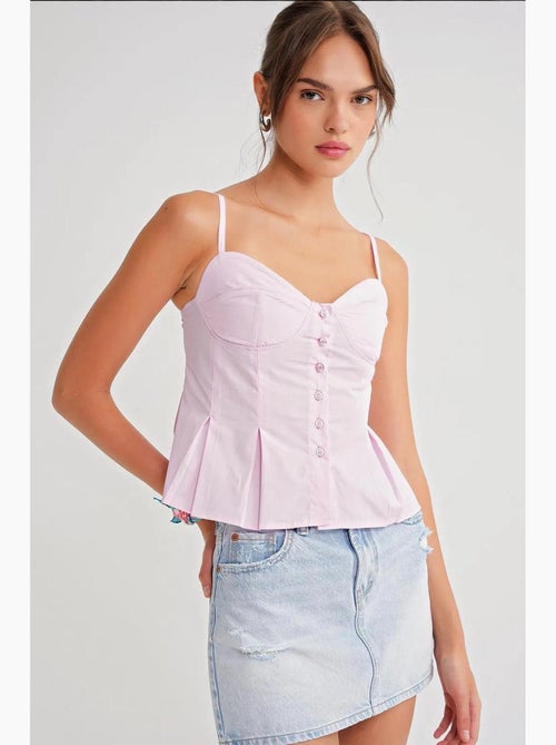 Top cami com decote coração, botões à frente e peplum mixray - Kiabi