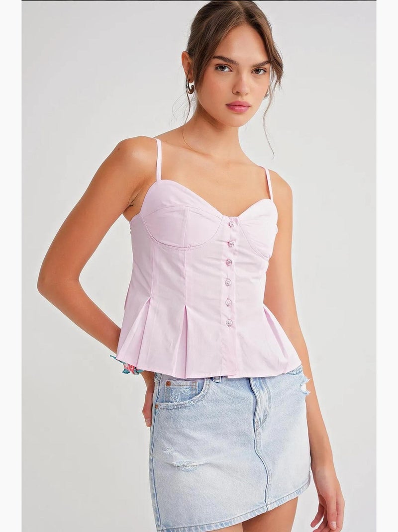 Top cami com decote coração, botões à frente e peplum mixray Rosa-pálido - Kiabi