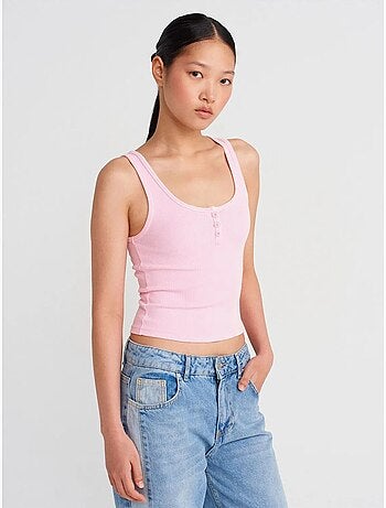 Top cami crop canelado em mistura de algodão dilvin
