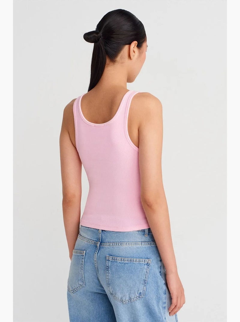 Top cami crop canelado em mistura de algodão dilvin Rosa-claro - Kiabi
