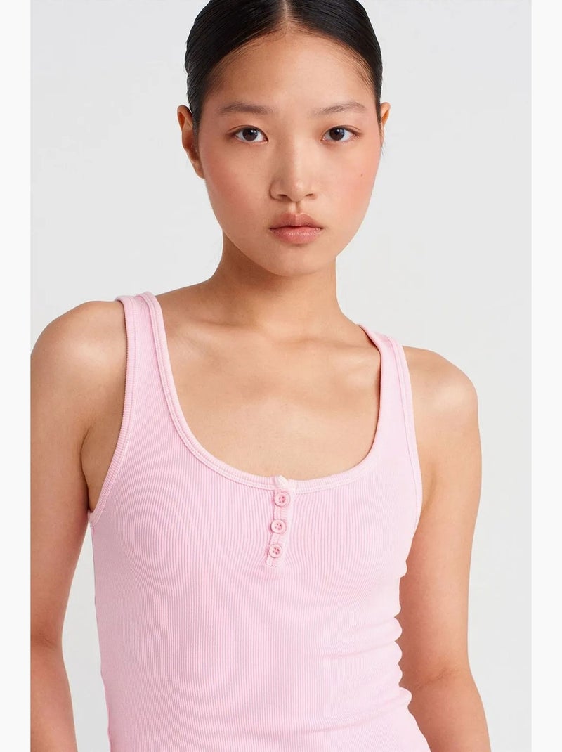 Top cami crop canelado em mistura de algodão dilvin Rosa-claro - Kiabi