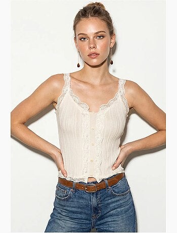 Top cami cropped ajustado com botões lucci