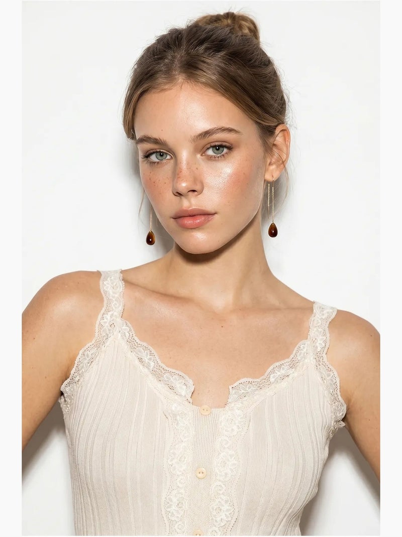 Top cami cropped ajustado com botões lucci Creme - Kiabi