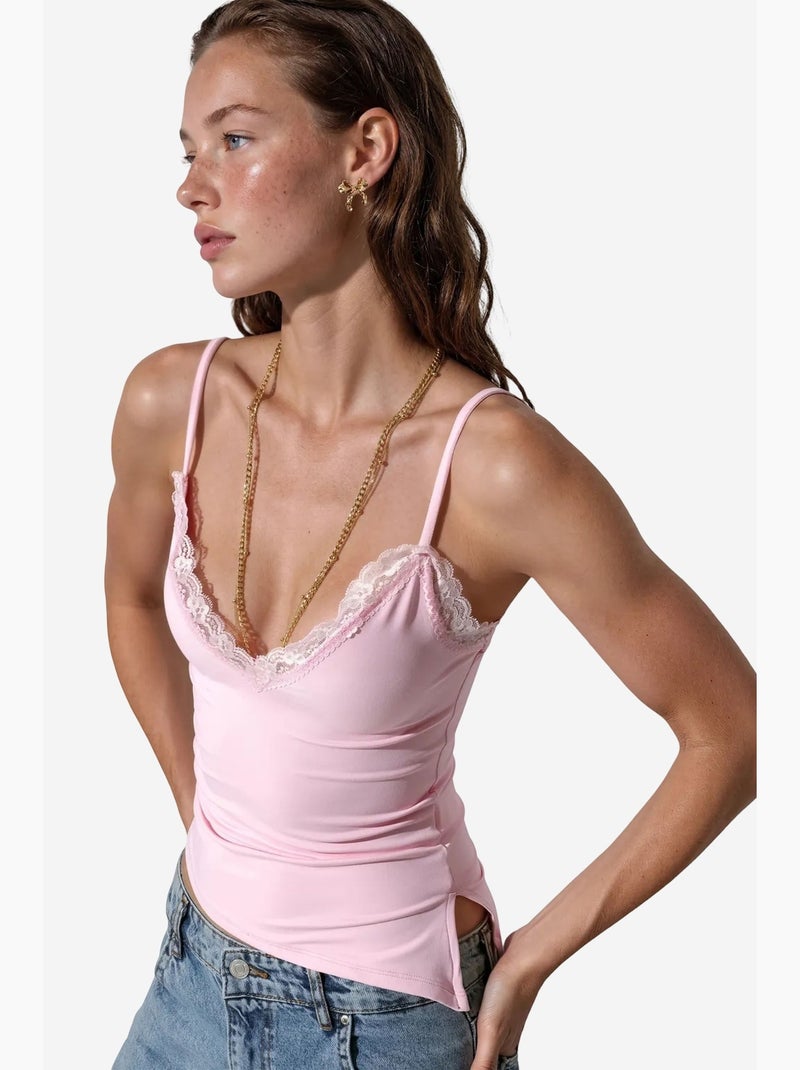 Top cami cropped justo com bordado busem Rosa - Kiabi