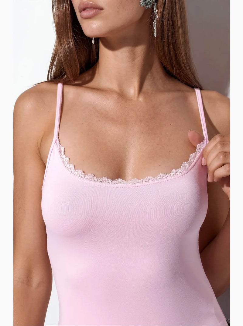 Top cami curto justo com renda busem Rosa - Kiabi