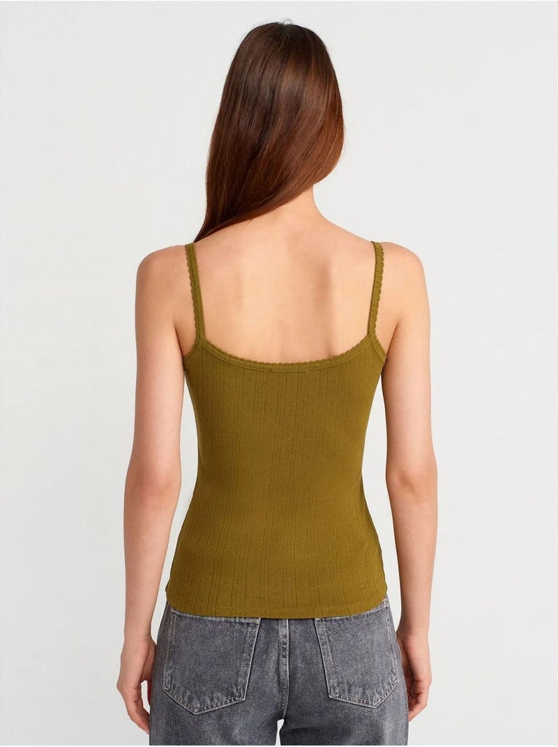 Top cami de algodão canelado slim fit dilvin Cáqui - Kiabi