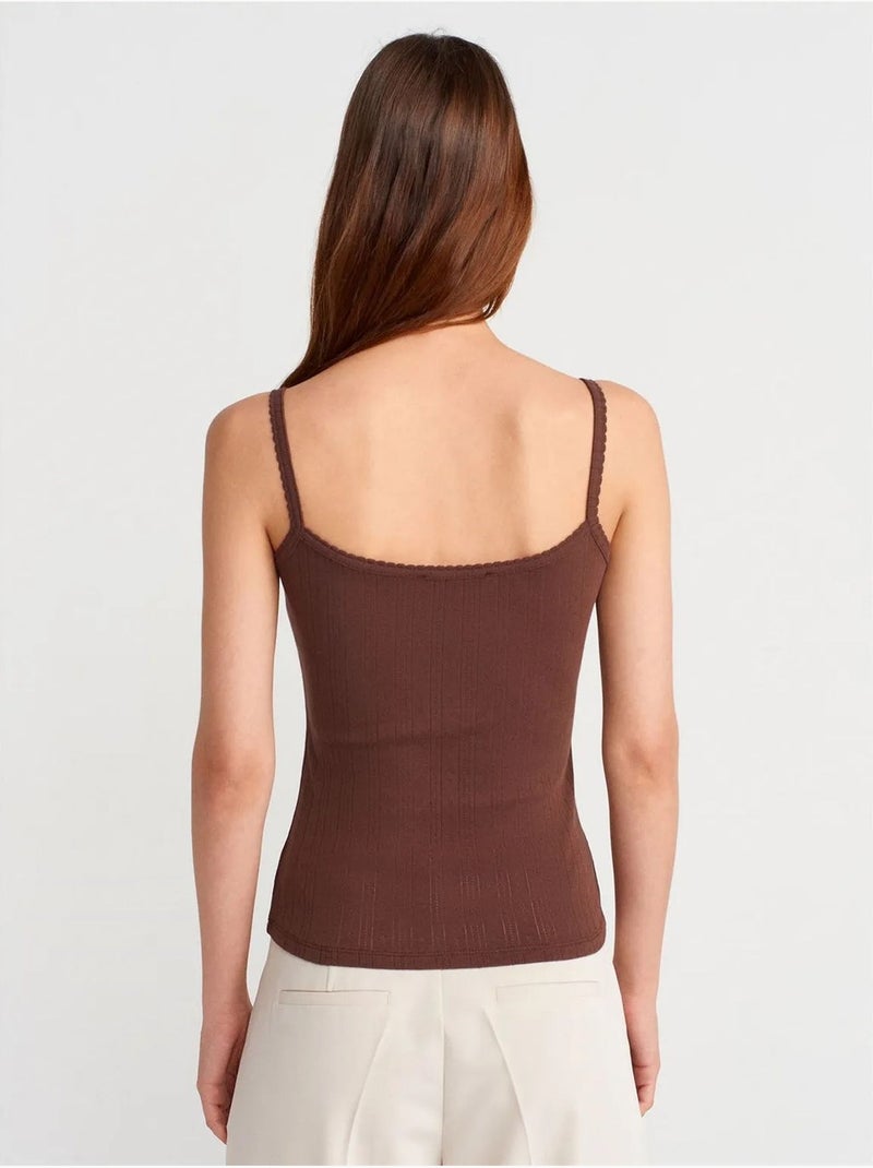 Top cami de algodão canelado slim fit dilvin Castanho - Kiabi