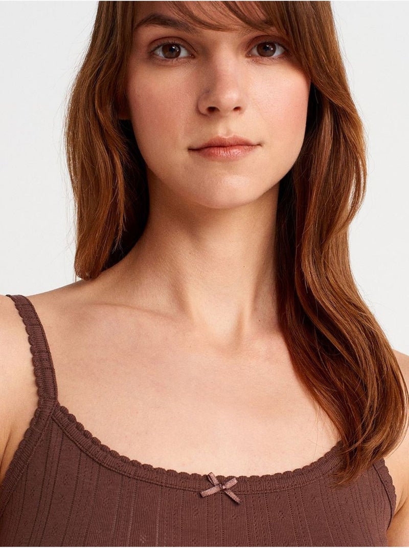 Top cami de algodão canelado slim fit dilvin Castanho - Kiabi