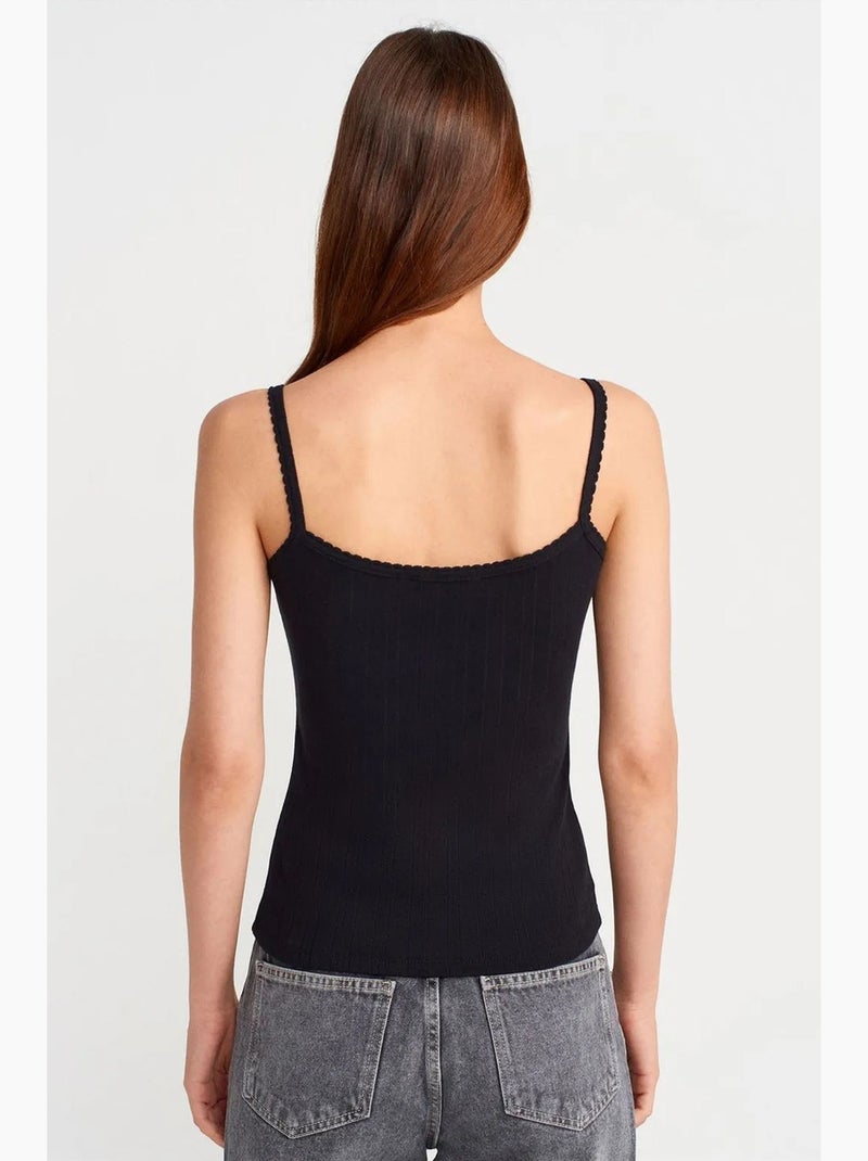 Top cami de algodão canelado slim fit dilvin Preto - Kiabi