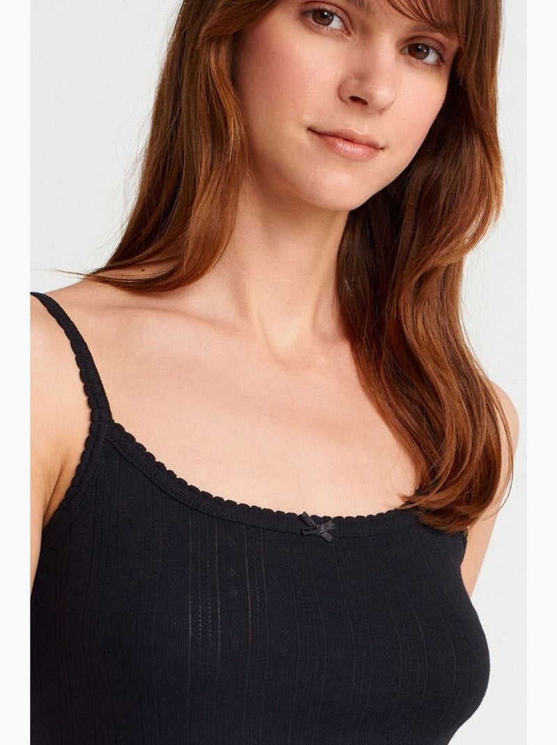 Top cami de algodão canelado slim fit dilvin Preto - Kiabi