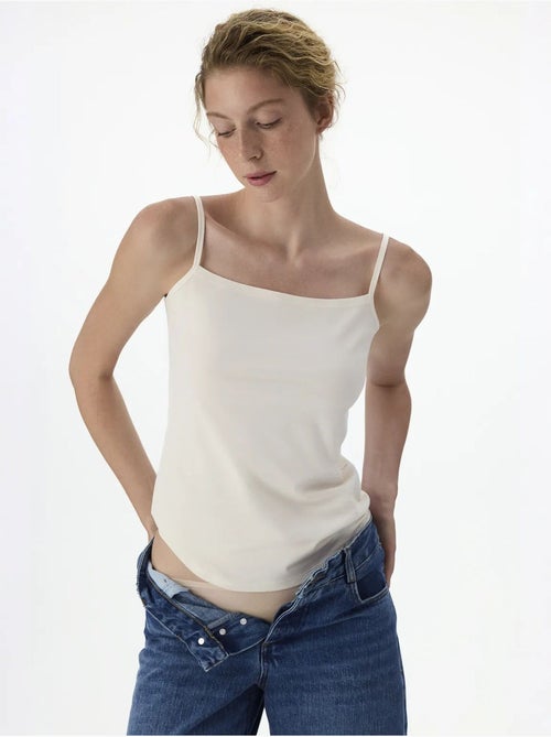 Top cami de algodão com decote quadrado penti - Kiabi Top cami de algodão com decote quadrado penti - Kiabi
