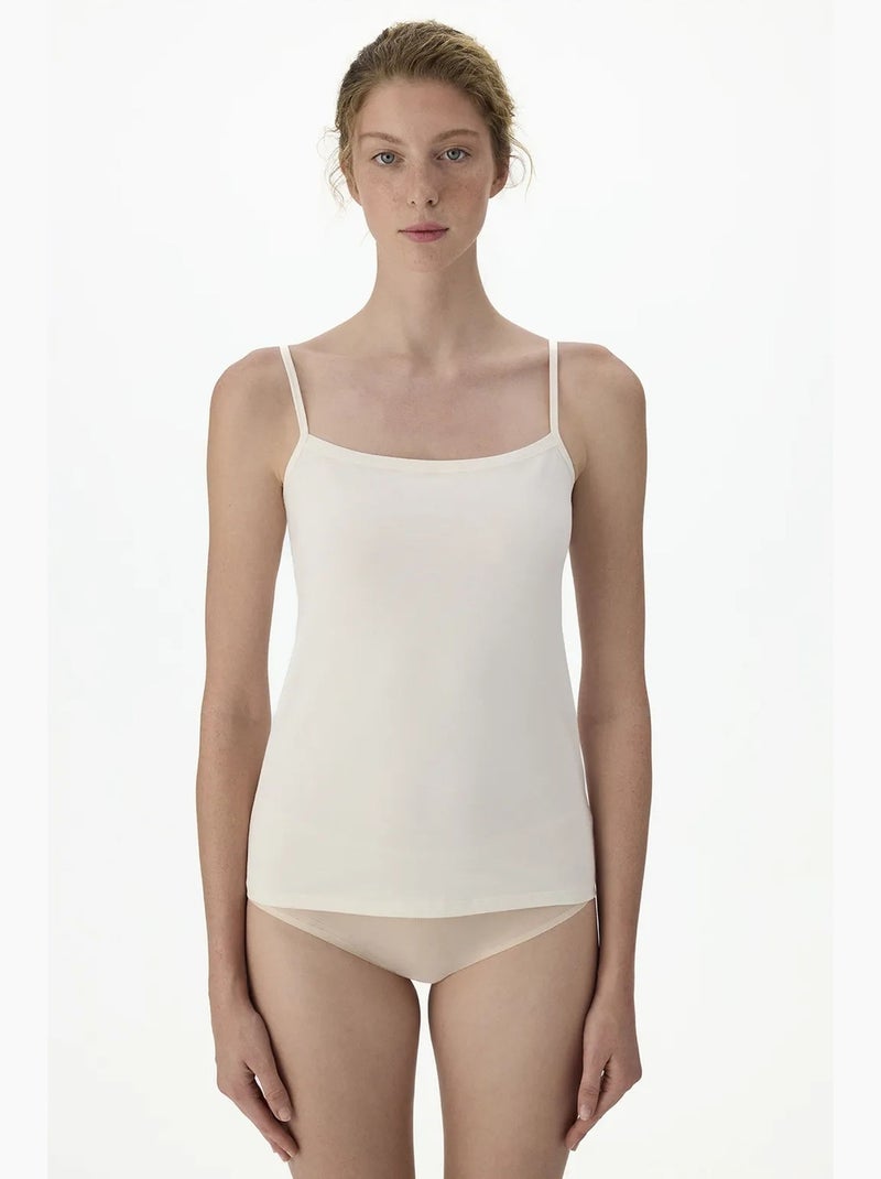 Top cami de algodão com decote quadrado penti Ecru - Kiabi