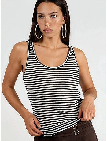 Top camisola canelado às riscas com decote em u busem