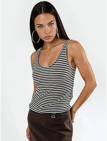 Top camisola canelado às riscas com decote em u busem