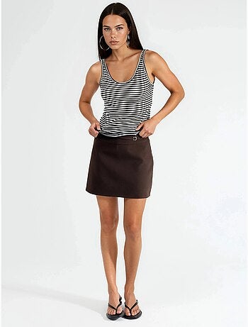 Top camisola canelado às riscas com decote em u busem