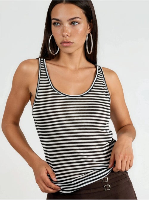Top camisola canelado às riscas com decote em u busem - Kiabi
