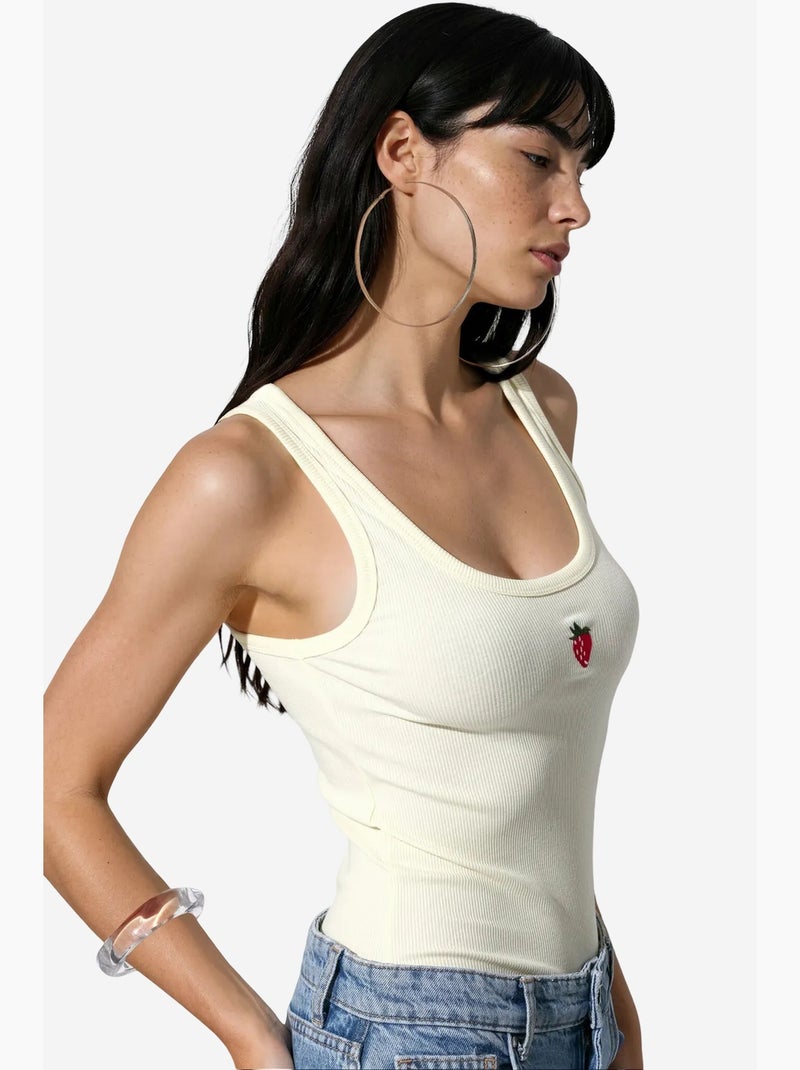 Top camisola canelado justo busem Creme - Kiabi