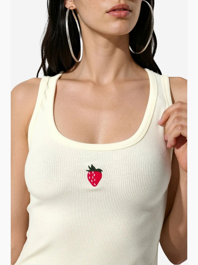 Top camisola canelado justo busem Creme - Kiabi