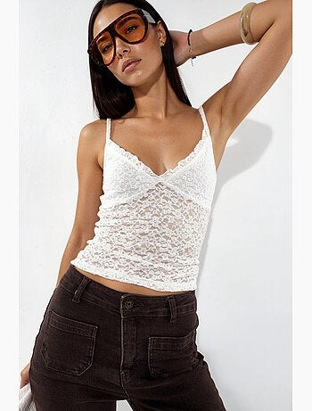 Top camisola canelado justo com decote em v busem