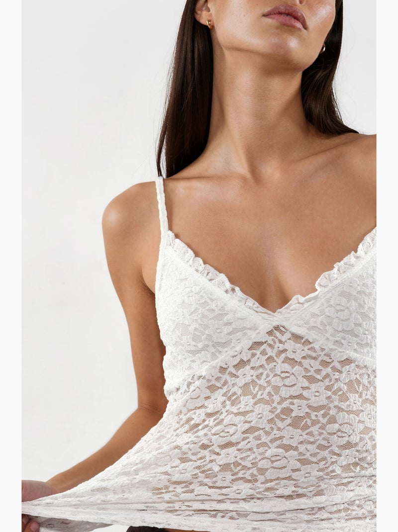 Top camisola canelado justo com decote em v busem Branco - Kiabi
