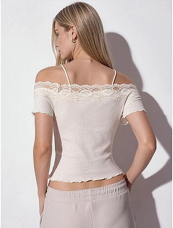 Top camisola de algodão canelado com decote quadrado busem