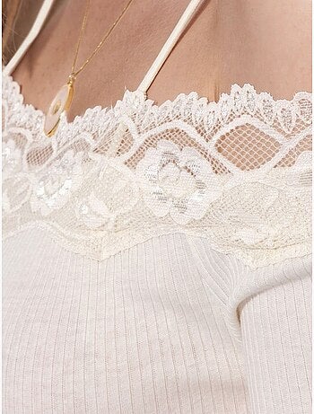 Top camisola de algodão canelado com decote quadrado busem