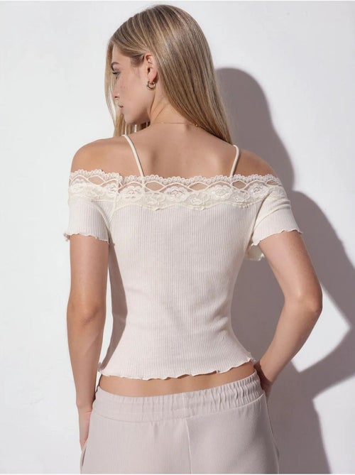 Top camisola de algodão canelado com decote quadrado busem - Kiabi Top camisola de algodão canelado com decote quadrado busem - Kiabi
