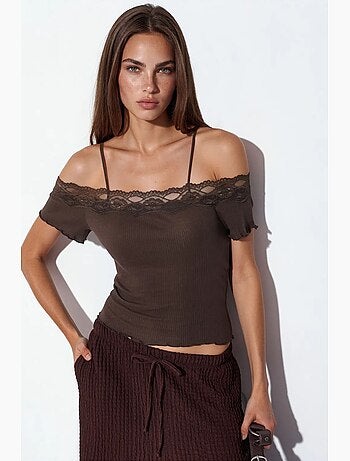 Top camisola de algodão canelado com decote quadrado busem