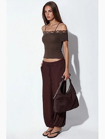 Top camisola de algodão canelado com decote quadrado busem