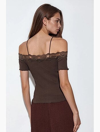Top camisola de algodão canelado com decote quadrado busem