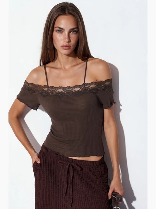 Top camisola de algodão canelado com decote quadrado busem - Kiabi Top camisola de algodão canelado com decote quadrado busem - Kiabi