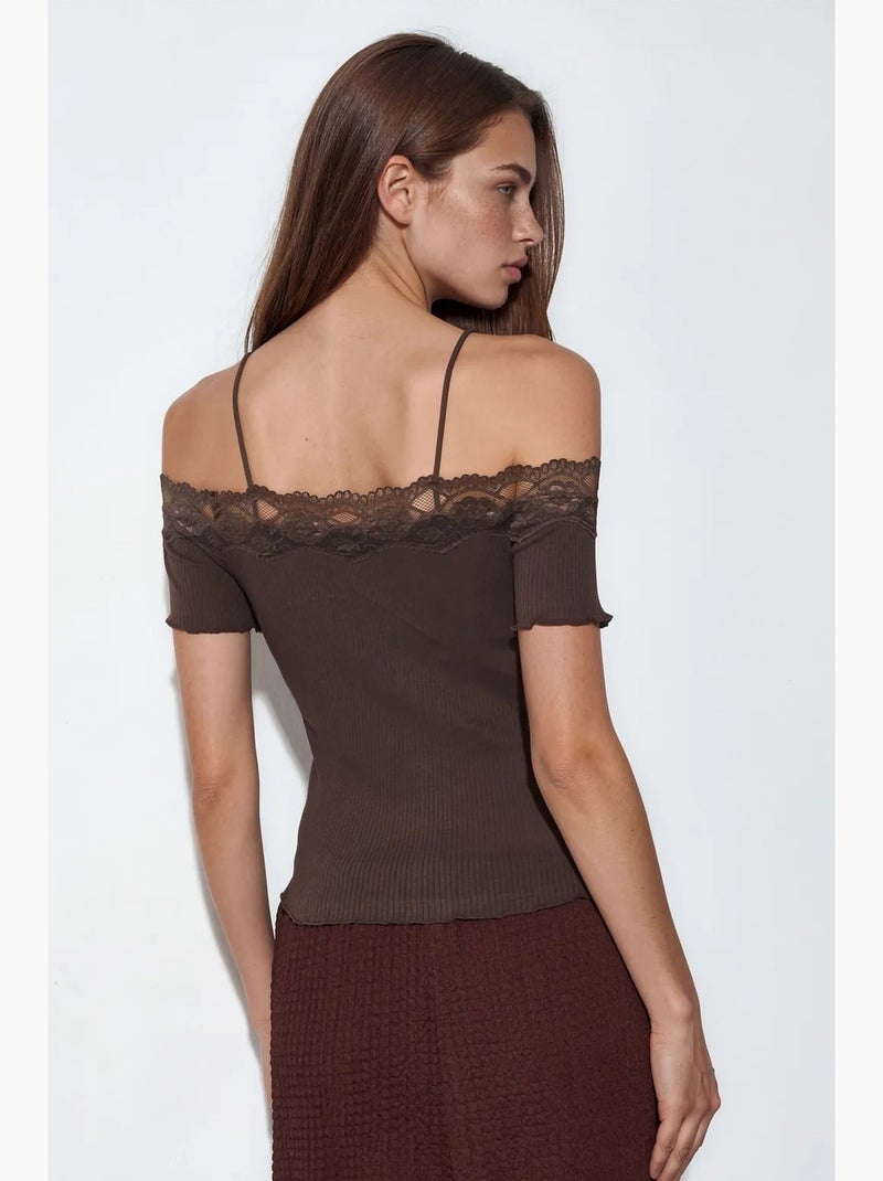 Top camisola de algodão canelado com decote quadrado busem Preto - Kiabi
